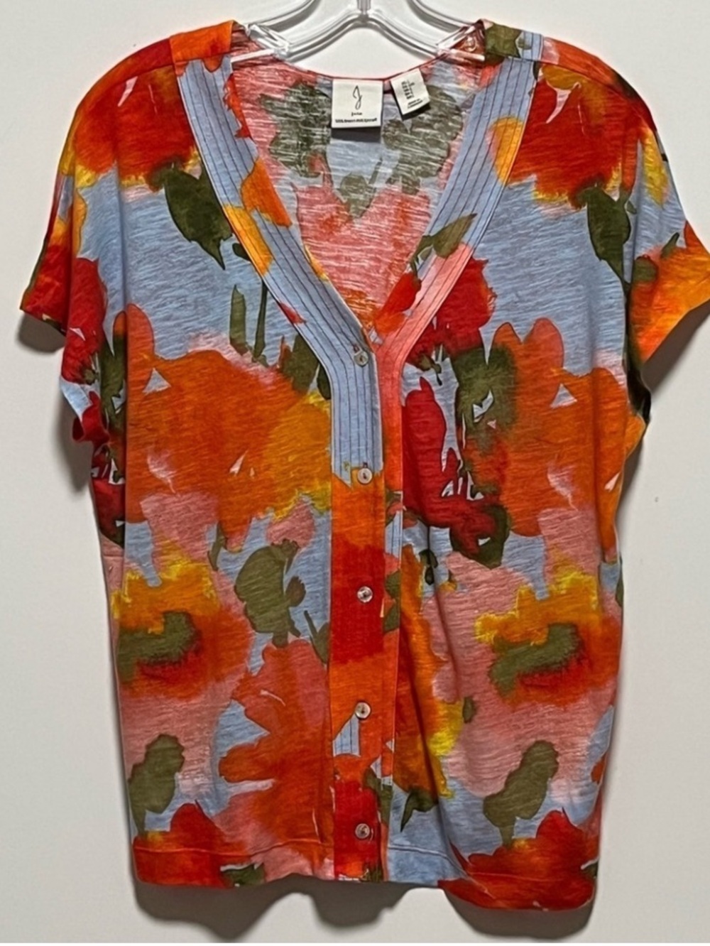 Joie Vibrant Colorful floral Linen blend cap sleeves Button-Up trendy Blouse top